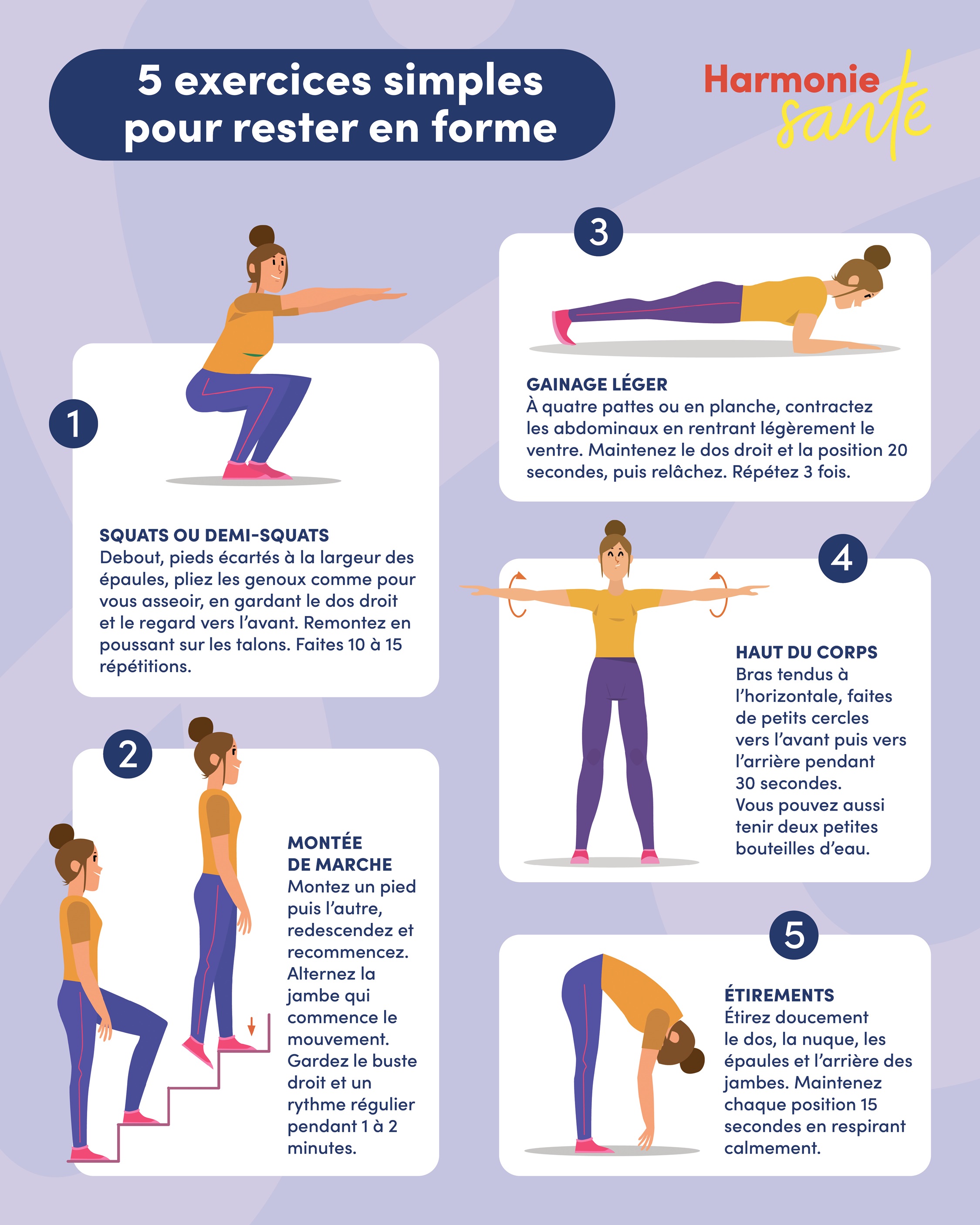 Infographie : 15 minutes par jour d’exercices simples pour rester en forme