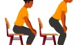 Illustration d'une femme effectuant un exercice de demi-relevé sur une chaise, se levant légèrement avant de se rasseoir, en répétant le mouvement.